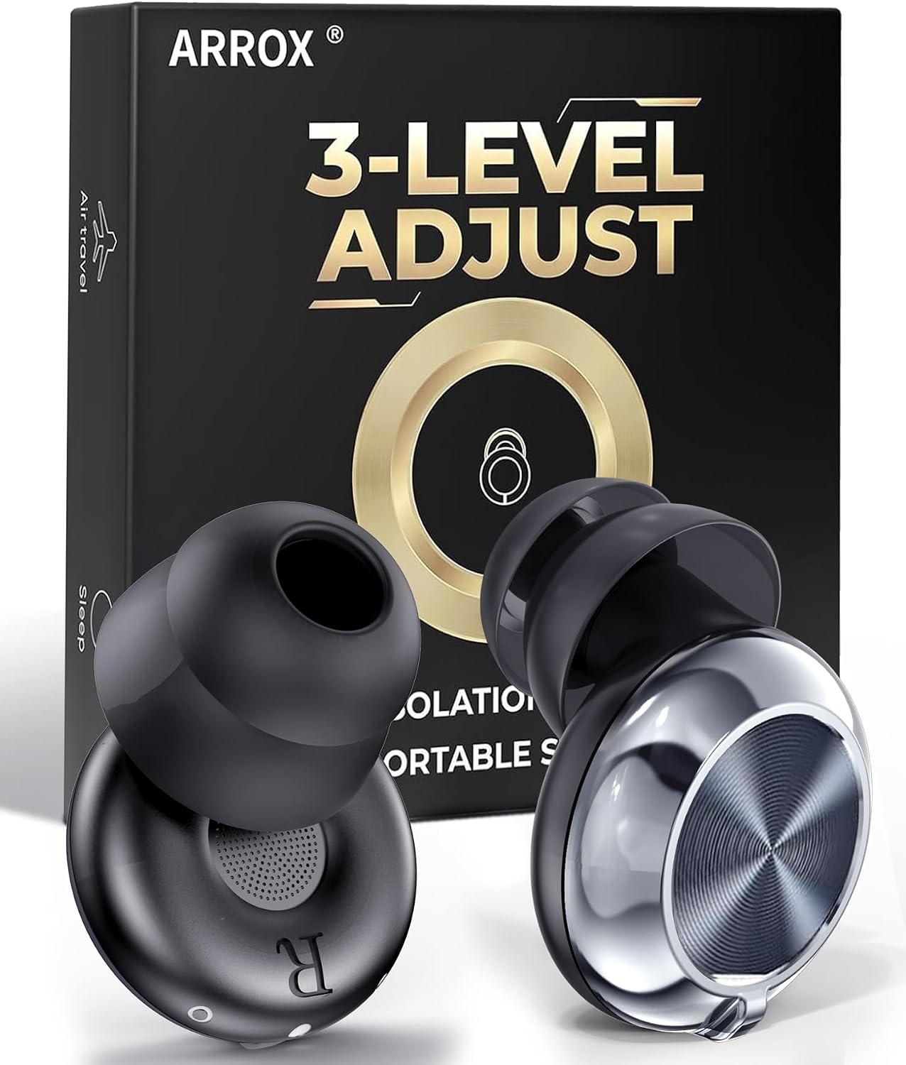 Adjustable Ear Plugs for Sleeping, 3 Noise Relief Modes (13-45 Db), Double-Layer Ultra-Soft Silicone Earplugs, Reusable Ear Plugs for Concerts, Deep Focus, Side Sleepers & Travel, 4 Size Eartips