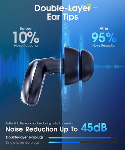 Adjustable Ear Plugs for Sleeping, 3 Noise Relief Modes (13-45 Db), Double-Layer Ultra-Soft Silicone Earplugs, Reusable Ear Plugs for Concerts, Deep Focus, Side Sleepers & Travel, 4 Size Eartips