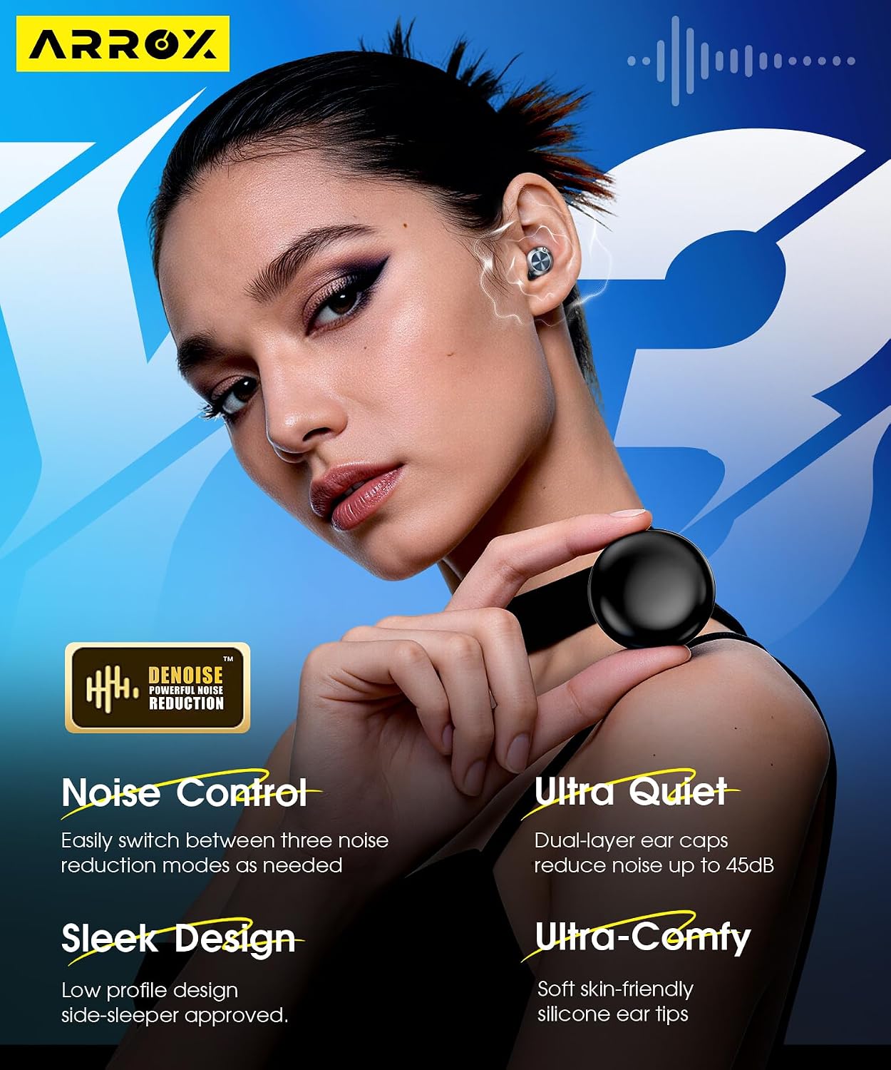 Adjustable Ear Plugs for Sleeping, 3 Noise Relief Modes (13-45 Db), Double-Layer Ultra-Soft Silicone Earplugs, Reusable Ear Plugs for Concerts, Deep Focus, Side Sleepers & Travel, 4 Size Eartips